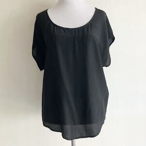 Joie XS 100% Silk Top Black Short Sleeve Blouse Scoop Neck